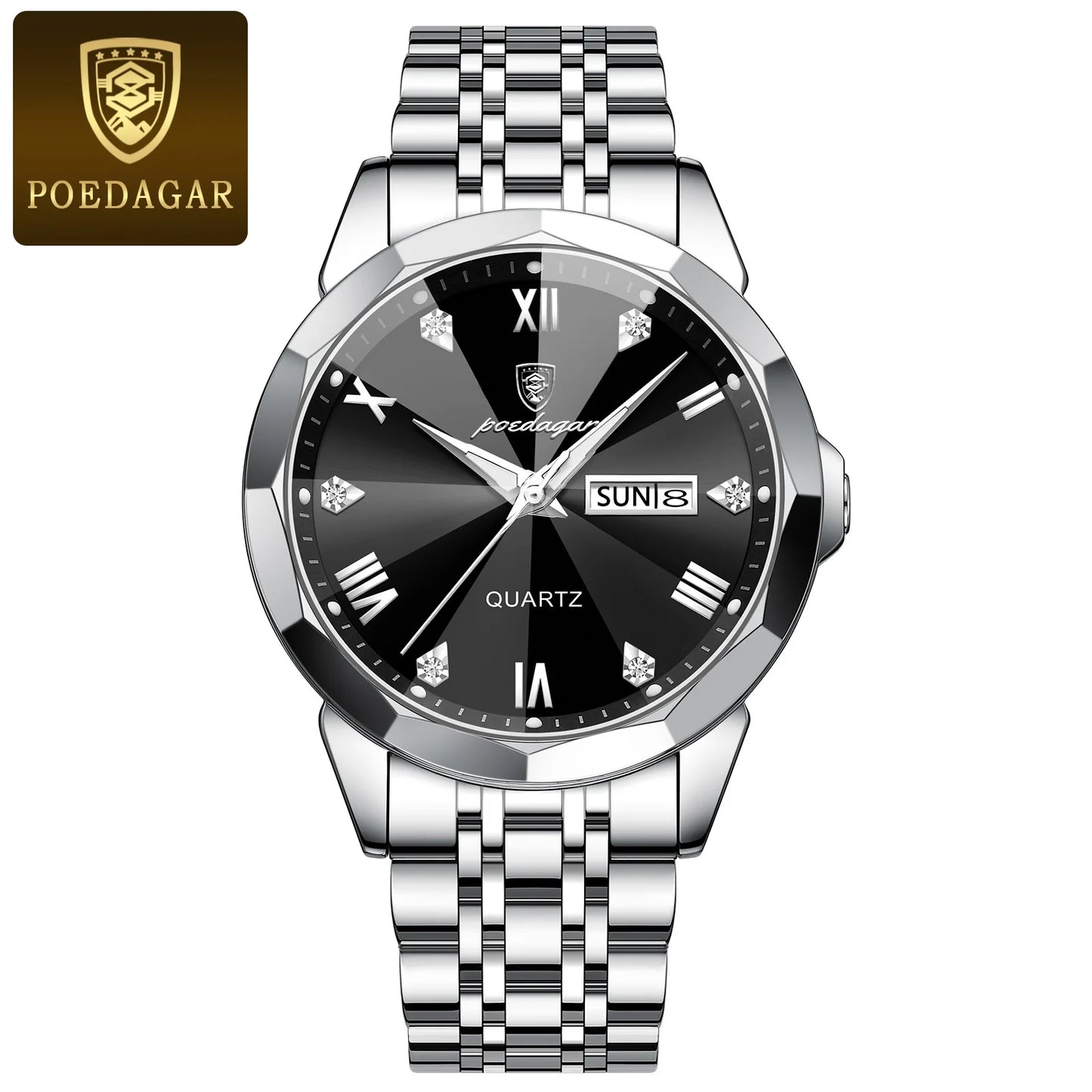 POEDAGAR Luxury Men Watch High Quality Waterproof Luminous Men's Wristwatch Stainless Steel Date Week Man Quartz Clock