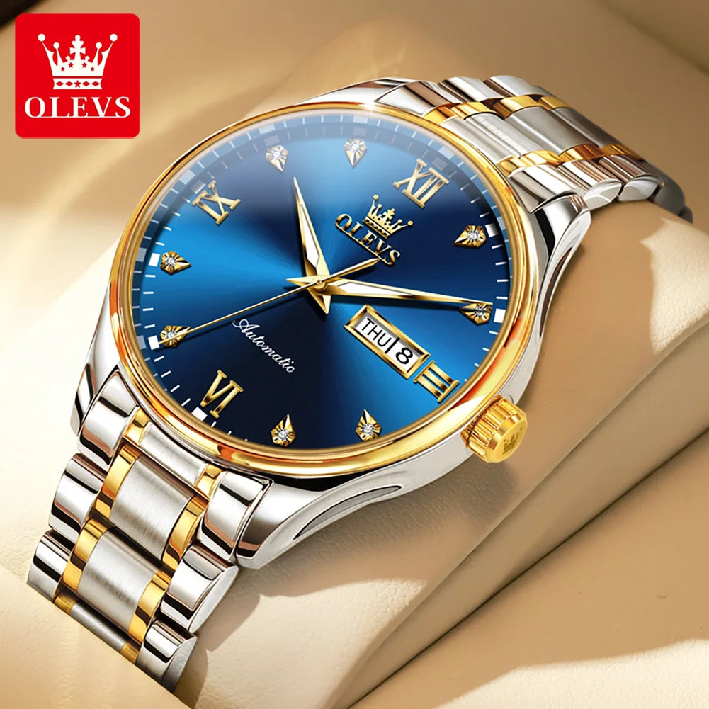 OLEVS Men's Automatic Mechanical Watch Calendar Week Luminous Waterproof Wristwatch Stainless steel Wrist watch