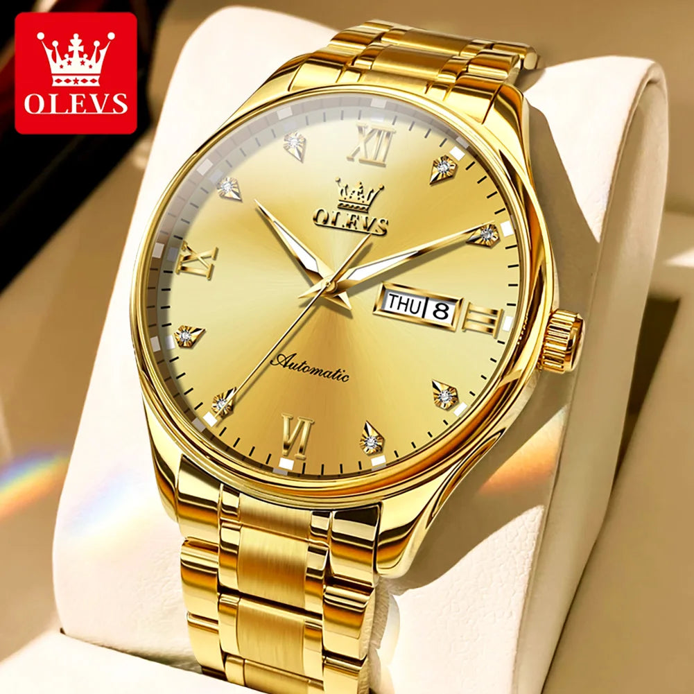 OLEVS Men's Automatic Mechanical Watch Calendar Week Luminous Waterproof Wristwatch Stainless steel Wrist watch