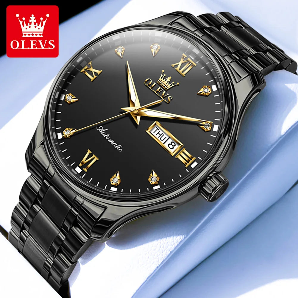 OLEVS Men's Automatic Mechanical Watch Calendar Week Luminous Waterproof Wristwatch Stainless steel Wrist watch