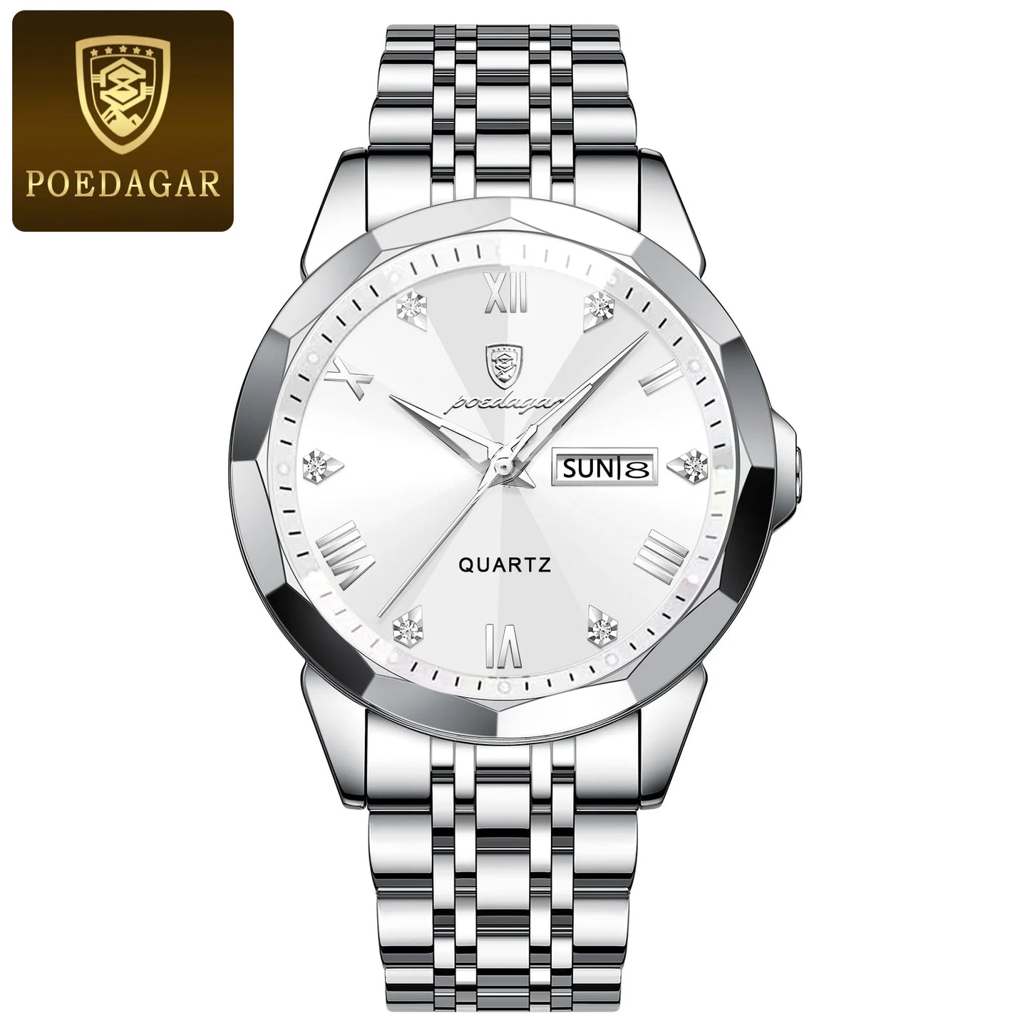 POEDAGAR Luxury Men Watch High Quality Waterproof Luminous Men's Wristwatch Stainless Steel Date Week Man Quartz Clock