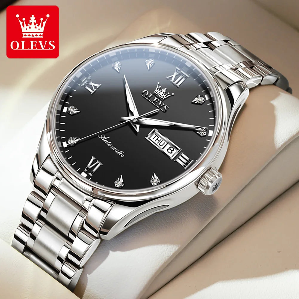 OLEVS Men's Automatic Mechanical Watch Calendar Week Luminous Waterproof Wristwatch Stainless steel Wrist watch