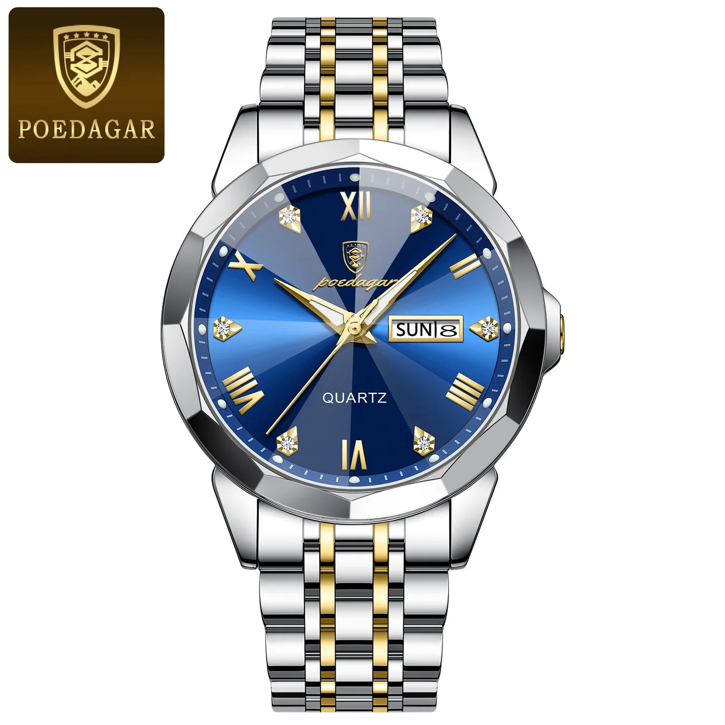 POEDAGAR Luxury Men Watch High Quality Waterproof Luminous Men's Wristwatch Stainless Steel Date Week Man Quartz Clock