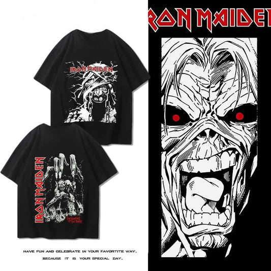 2024 Fashion Iron Maiden Band Peripheral T-shirt Men Summer High Street American Dark Metal Rock Half Sleeve