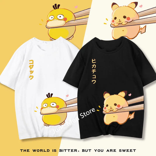 (Uniqlo）Pokemon Couple Short Sleeve Cartoon Pikachu Can Da Duck Summer T-Shirt