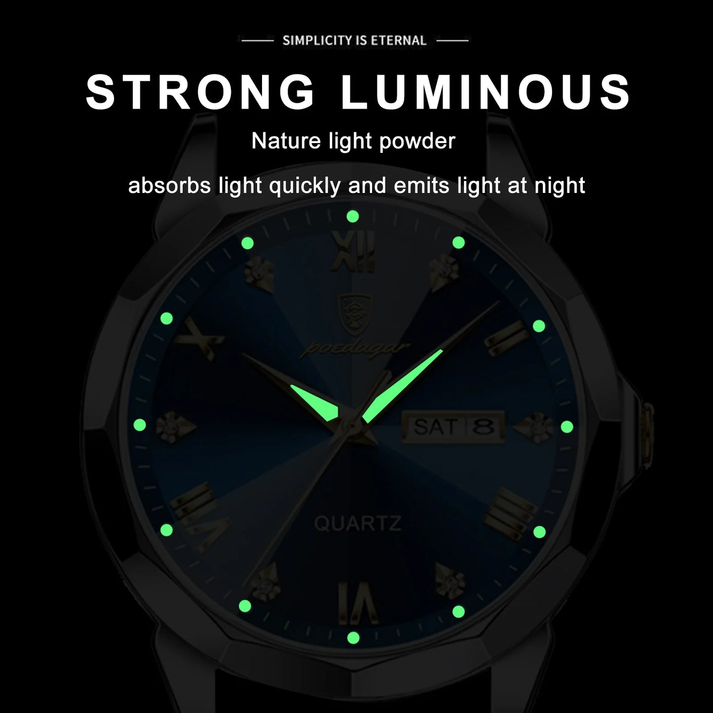 POEDAGAR Luxury Men Watch High Quality Waterproof Luminous Men's Wristwatch Stainless Steel Date Week Man Quartz Clock