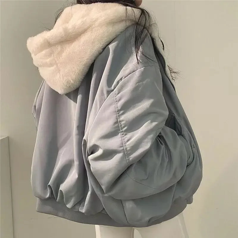 Women Parkas Coat Thick Warm Coats Solid Zipper Hooded Loose Jacket Casual Full Sleeve