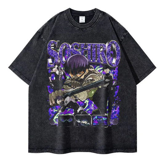 Hoshina Soshiro T Shirts Vintage Washed Kaiju No.8 T-shirt Oversized Streetwear Retro