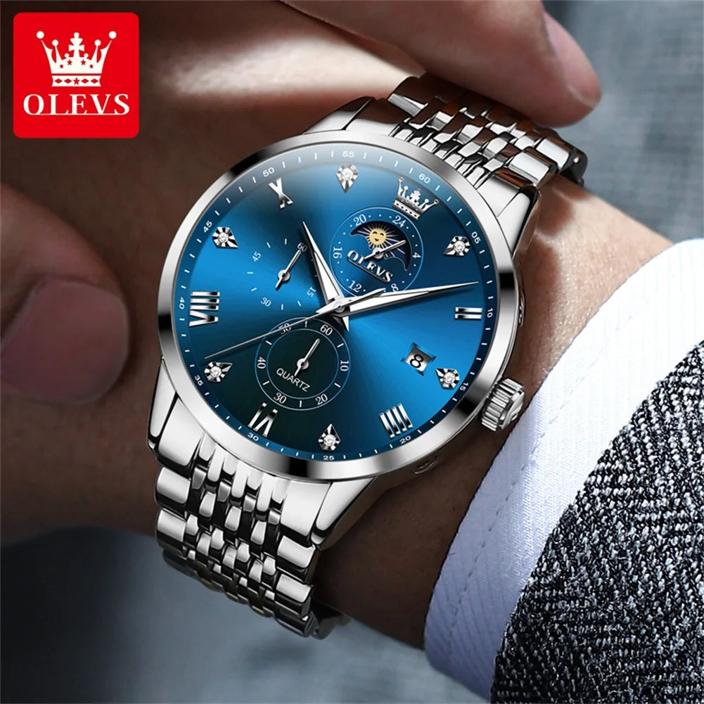 OLEVS 2925 Original Men Watch Waterproof Luminous Moon Phase Calendar Quartz