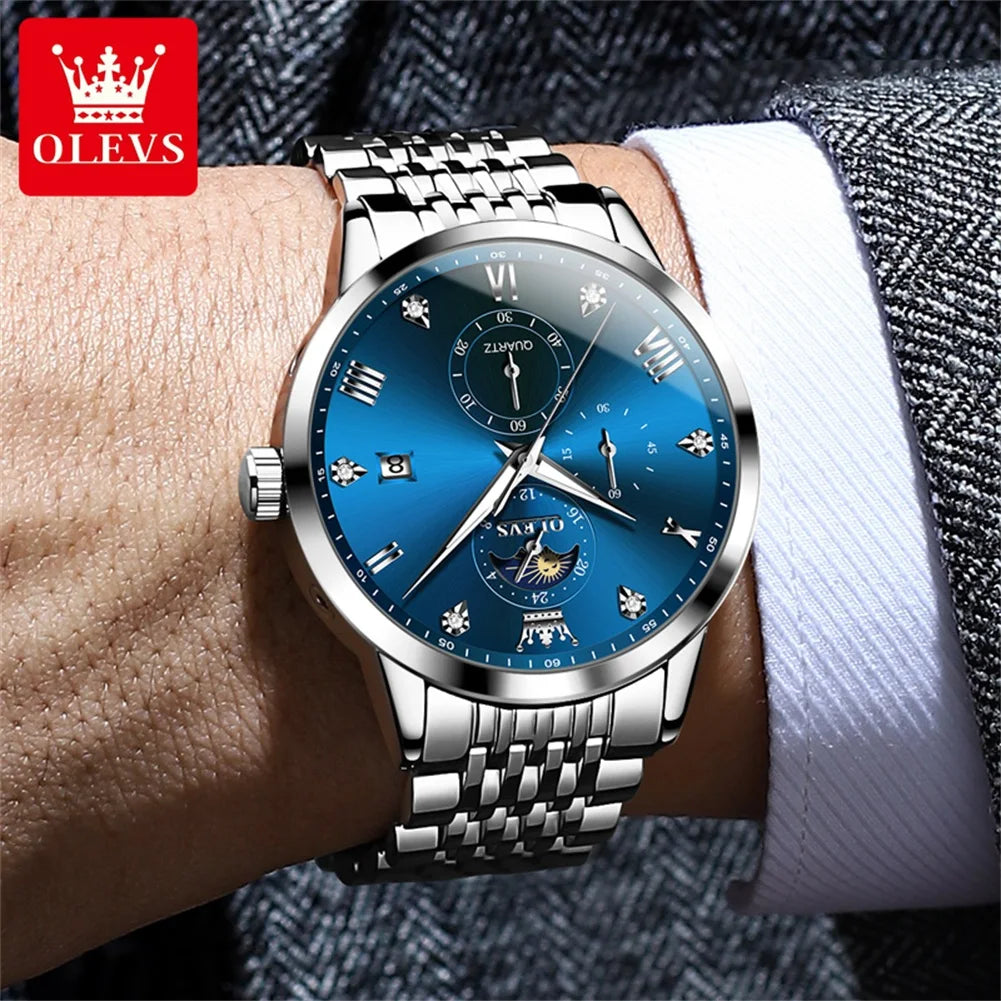 OLEVS 2925 Original Men Watch Waterproof Luminous Moon Phase Calendar Quartz