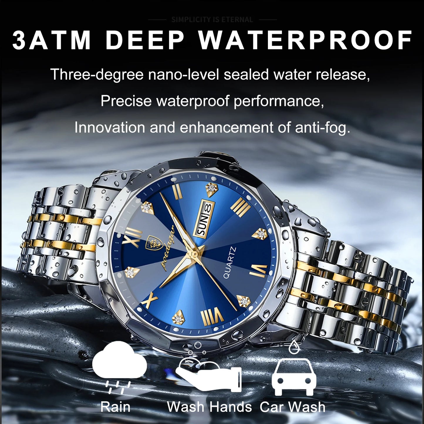 POEDAGAR Luxury Men Watch High Quality Waterproof Luminous Men's Wristwatch Stainless Steel Date Week Man Quartz Clock