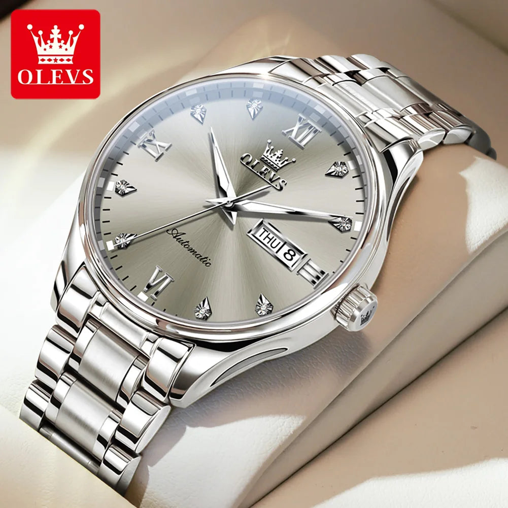 OLEVS Men's Automatic Mechanical Watch Calendar Week Luminous Waterproof Wristwatch Stainless steel Wrist watch