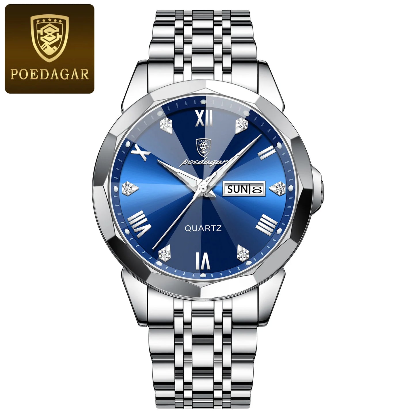 POEDAGAR Luxury Men Watch High Quality Waterproof Luminous Men's Wristwatch Stainless Steel Date Week Man Quartz Clock